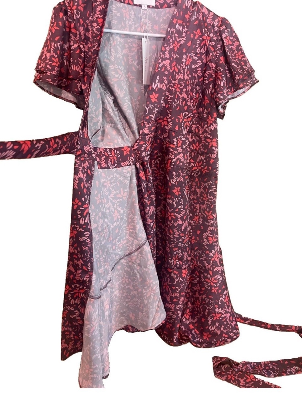 Jo Flower Floral Wrap Dress in Burgundy and Pink NWT